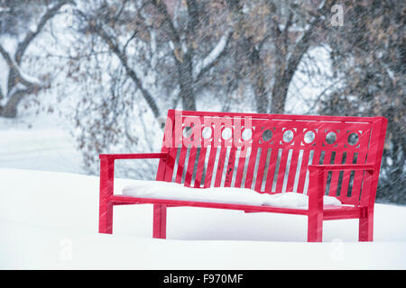 Banc de neige en rouge, Sudbury, Ontario, Canada Banque D'Images