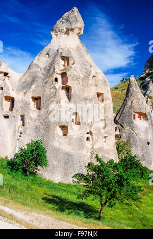 Cappadoce, Turquie. Uchisar incroyable forteresse rocher sculpté en Anatolie turque dans la province de Nevşehir. Banque D'Images