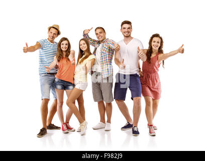 Groupe de professionnels jeune adolescent students standing, isolé sur fond blanc. Meilleurs amis Banque D'Images