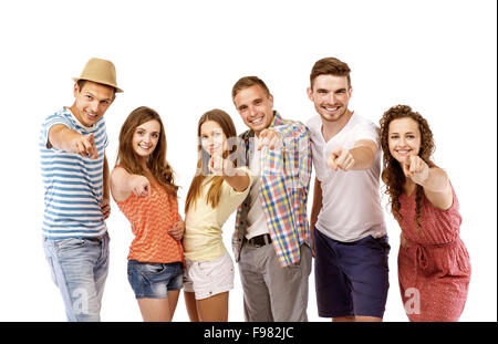 Groupe de professionnels jeune adolescent students standing, isolé sur fond blanc. Meilleurs amis Banque D'Images