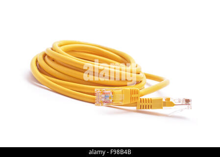 Câble RJ 45 sur le fil blanc isolé Banque D'Images