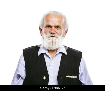 Portrait de vieux barbu, posant en studio sur fond blanc Banque D'Images