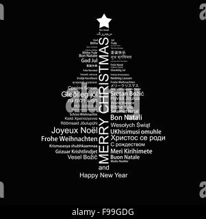 Joyeux Noël Tag Cloud sous forme d'un arbre de Noël Banque D'Images