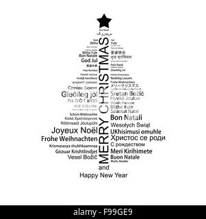 Joyeux Noël Tag Cloud sous forme d'un arbre de Noël Banque D'Images