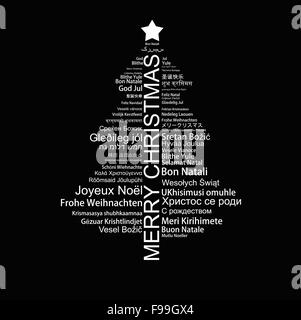 Joyeux Noël Tag Cloud sous forme d'un arbre de Noël Banque D'Images