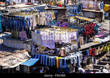 Inde Mumbai Bombay Dhobhi Ghat La ville en plein air près de la station de Mahalakshmi blanchisserie Banque D'Images