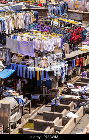 Inde Mumbai Bombay Dhobhi Ghat La ville en plein air près de la station de Mahalakshmi blanchisserie Banque D'Images