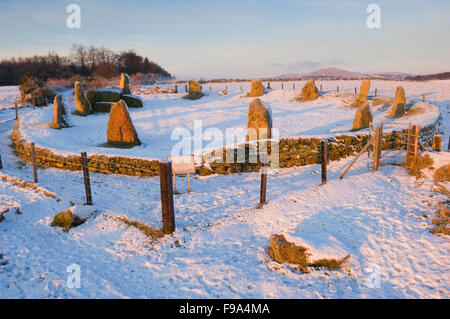 Le cercle de pierres est Aquhorthies au lever du soleil - près d'Inverurie, Aberdeenshire, Ecosse. Banque D'Images