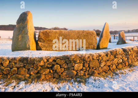 Le cercle de pierres est Aquhorthies au lever du soleil - près d'Inverurie, Aberdeenshire, Ecosse. Banque D'Images