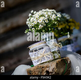 Bouquet de fleurs sauvages dans un bocal de verre Banque D'Images