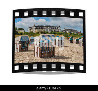 Hôtel Ahlbecker Hof, chaises de plage à la plage, mer Baltique Ahlbeck, Usedom Island resort, Mecklembourg-Poméranie-Occidentale, Allemagne Banque D'Images