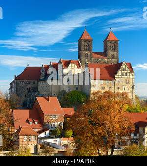 Castle Hill avec collégiale de Saint Servatius, UNESCO, Quedlinburg, Saxe-Anhalt, Allemagne Banque D'Images