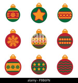 Série de télévision des icônes avec ombre portée de boules de Noël Illustration de Vecteur