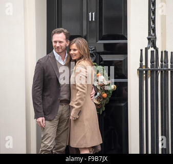 Londres, Royaume-Uni. Le 15 décembre, 2015. Geri Halliwell (née Horner) et son mari Christian à l'extérieur de 11 Downing Street pour la charité Starlight Christmas party Crédit : Ian Davidson/Alamy Live News Banque D'Images