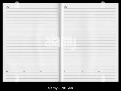 Ordinateur portable blanc double page sur un fond noir Banque D'Images