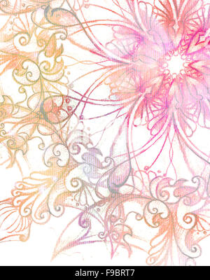 Ornement rose Mandala et effet de couleur fractale Banque D'Images