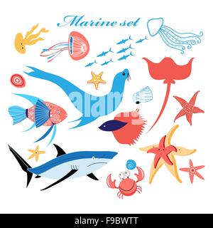 Ensemble de magnifiques poissons marins Illustration de Vecteur