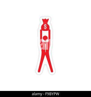 Sur le papier autocollant élégant man holding sac d'argent Illustration de Vecteur