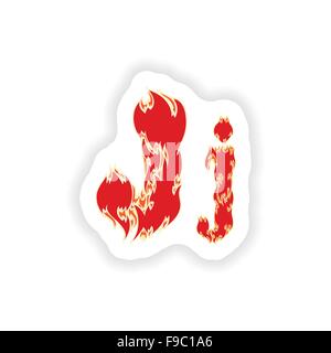 Fiery autocollant rouge police lettre J sur fond blanc Illustration de Vecteur