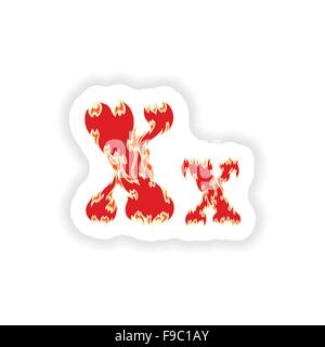 Sticker fiery font X rouge sur fond blanc Illustration de Vecteur