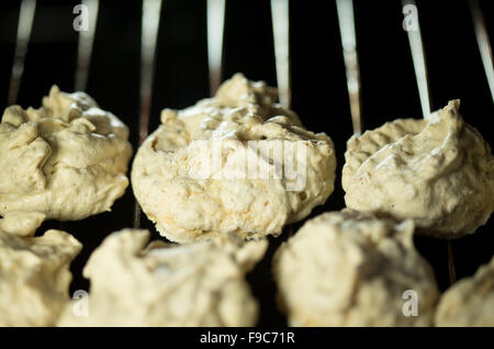 Osnabrück, Allemagne. Dec 11, 2015. Macarons à la noix de coco en photo dans un four à Osnabrück, Allemagne, 11 décembre 2015. La pâte a le goût de l'été et de palmiers mais est associé à Noël, particulièrement en Allemagne. Photo : FRISO GENTSCH/dpa/Alamy Live News Banque D'Images