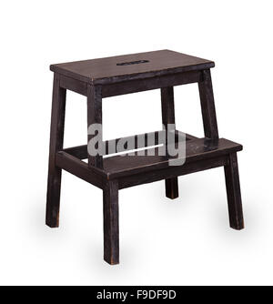 Tabouret en bois peint en noir, isolé sur fond blanc Banque D'Images