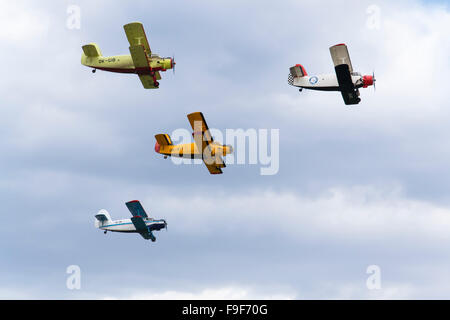 HRADEC KRALOVE, RÉPUBLIQUE TCHÈQUE - 5 SEPTEMBRE : Groupe d'Antonov An-2 biplans battant le 5 septembre 2015 à Hradec Kralove, Czec Banque D'Images