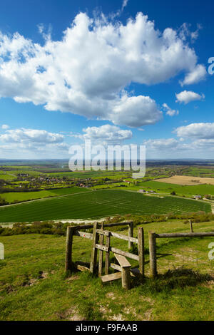 Vues sur la campagne du Sussex de Devil's Dyke, Parc National des South Downs. Banque D'Images