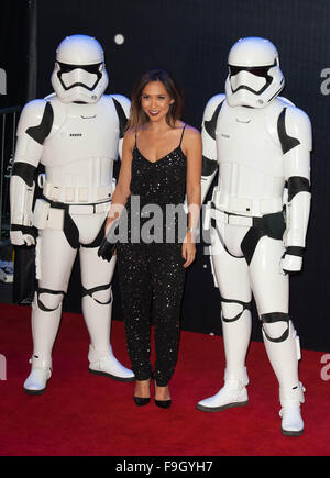 London UK. 16 novembre 2015. Myleene Klass assiste à la première européenne de 'Star Wars : The Force éveille' à Leicester Square. Crédit : Michael Tubi/Alamy Live News Banque D'Images