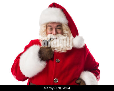 Santa Claus pipe Closeup Portrait. Isolé sur fond blanc Banque D'Images