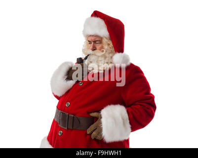 Santa Claus pipe Closeup Portrait. Isolé sur fond blanc Banque D'Images