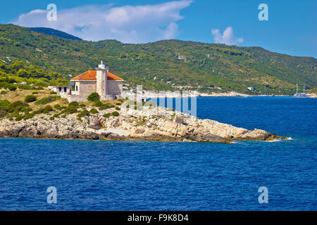 Île de Vis lighthouse view, Dalmatie, Croatie Banque D'Images
