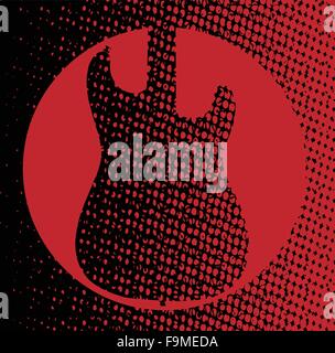 Un fond rouge et noir avec une silhouette d'une guitare électrique Illustration de Vecteur