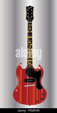 Un corps solide guitare électrique avec les notes de la gamme blues de la guitare dans la clé d'un indiquée Illustration de Vecteur