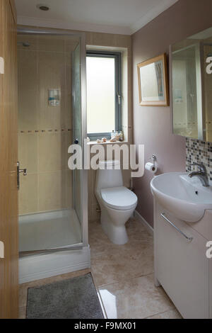 Salle de bains moderne dans une maison familiale. Une cabine de douche, lavabo et toilettes. Banque D'Images