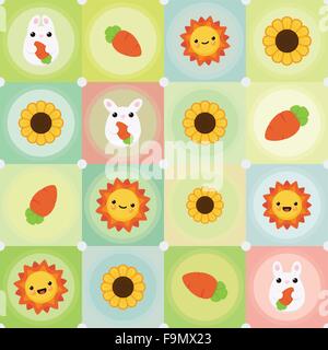 Dames vecteur avec bunny blanc, la carotte, le soleil et le tournesol. Résumé télévision vintage. Illustration de Vecteur