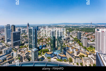 Allemagne, Hesse, Frankfurt am Main, vue aérienne du quartier de Bankenviertel highrise Banque D'Images