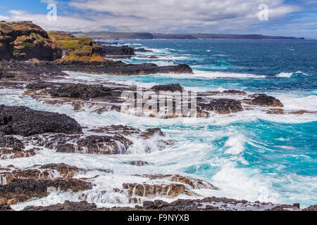 Côte sauvage avec des vagues déferlantes de Nobbies, Phillip Island, Victoria, Australie Banque D'Images