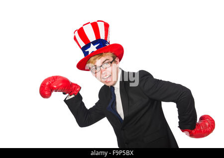 Man wearing hat avec symboles américains Banque D'Images