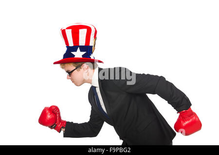 Man wearing hat avec symboles américains Banque D'Images