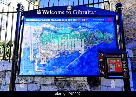 Gibraltar bienvenue carte touristique distributeur, bleu noir, rouge Banque D'Images