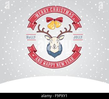 Carte de vœux de noël vecteur avec deer Illustration de Vecteur