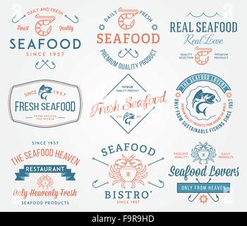 Les étiquettes de fruits de mer de couleur et d'insignes tome 2 pour toute utilisation Illustration de Vecteur