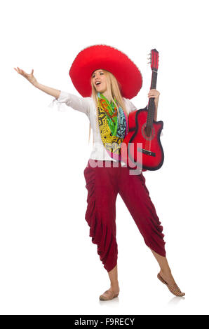 Femme portant la guitare avec sombrero Banque D'Images