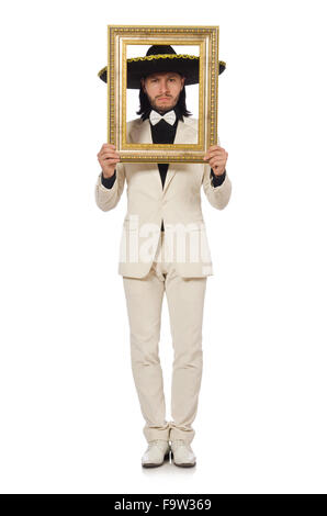 Funny mexicain en fonction de holding photo frame isolated on white Banque D'Images
