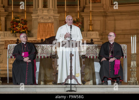 Le pape François à Saint Charles Borromeo Seminary à Philadelphie, Pennsylvanie, USA le 26 septembre 2015, à l'intérieur de la chapelle Saint Martin Banque D'Images