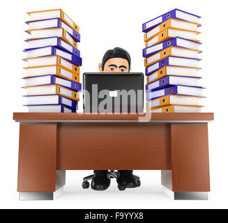 Les gens d'affaires. 3d'affaires dans le bureau avec beaucoup de travail à faire. isolé sur fond blanc. Banque D'Images