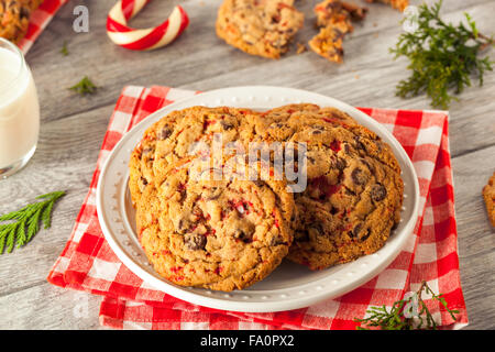 Peppermint Cookies au chocolat maison avec des cannes de bonbon Banque D'Images