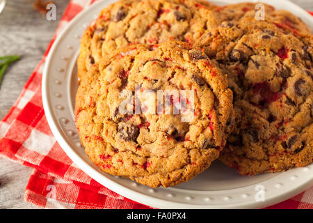 Peppermint Cookies au chocolat maison avec des cannes de bonbon Banque D'Images