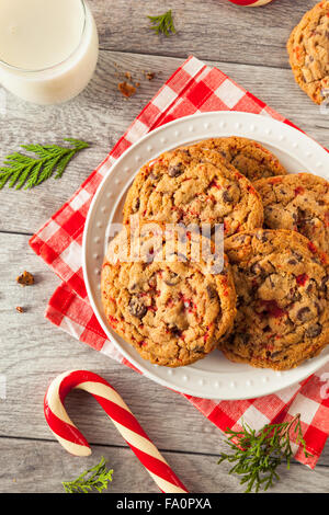 Peppermint Cookies au chocolat maison avec des cannes de bonbon Banque D'Images